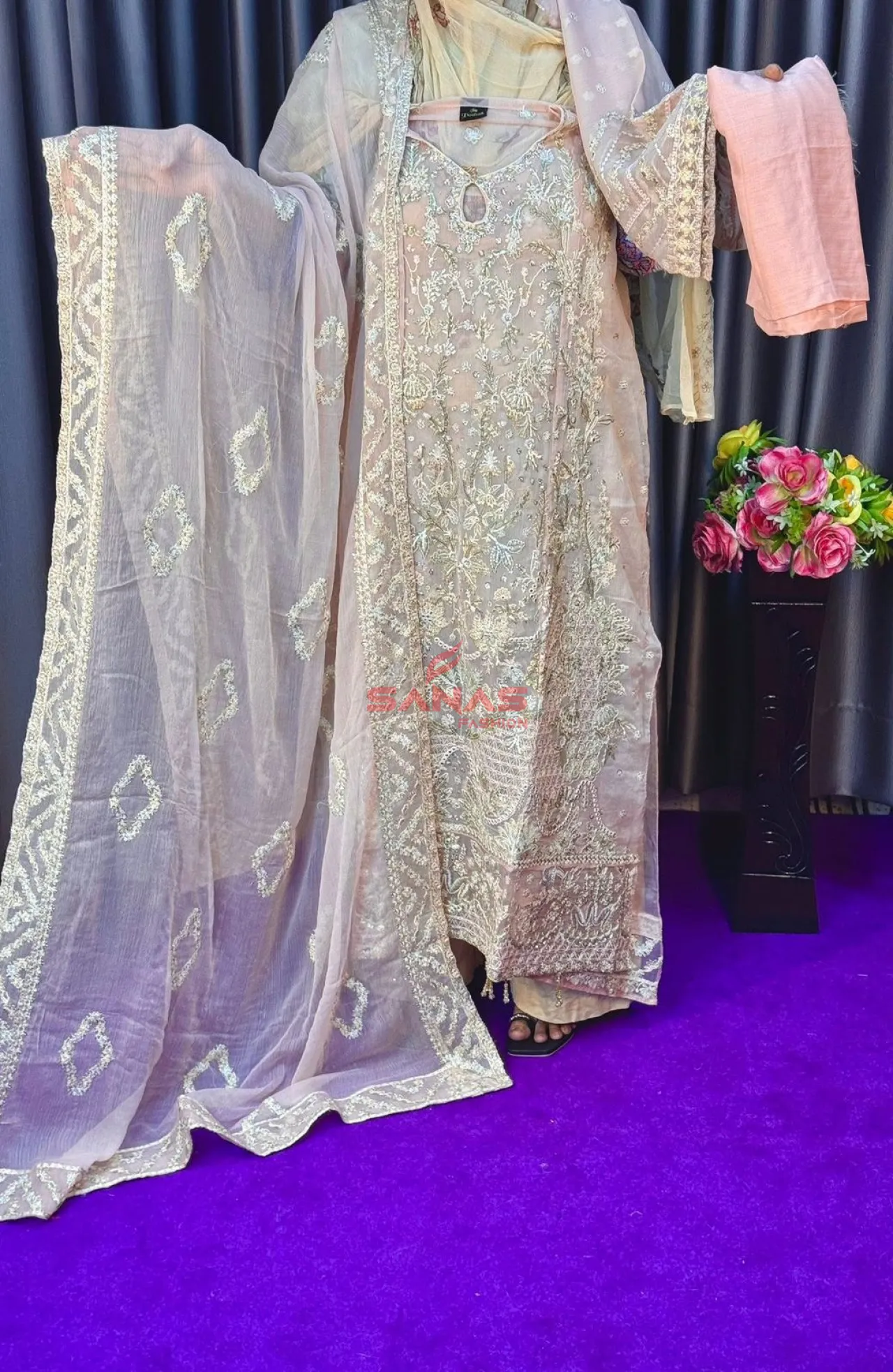 Original Pakistani Semi Stitched Luxury Chiffon 3ps (P-0AB3)