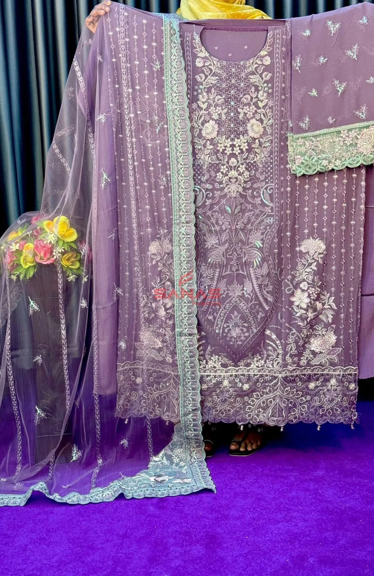 Original Pakistani Semi Stitched Luxury Chiffon 3ps (P-3CA5)