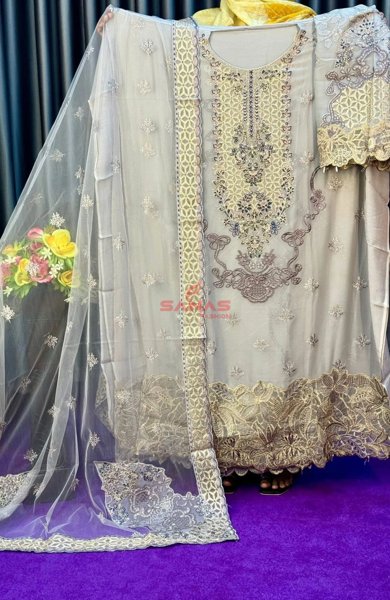 Original Pakistani Semi Stitched Luxury Chiffon 3ps (P-74C8)