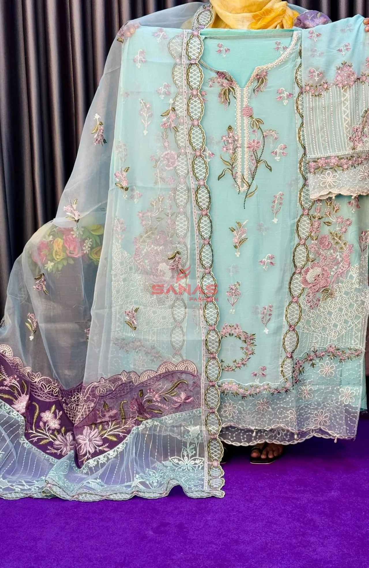 Original Pakistani Semi Stitched Luxury Chiffon 3ps (P-CB61)