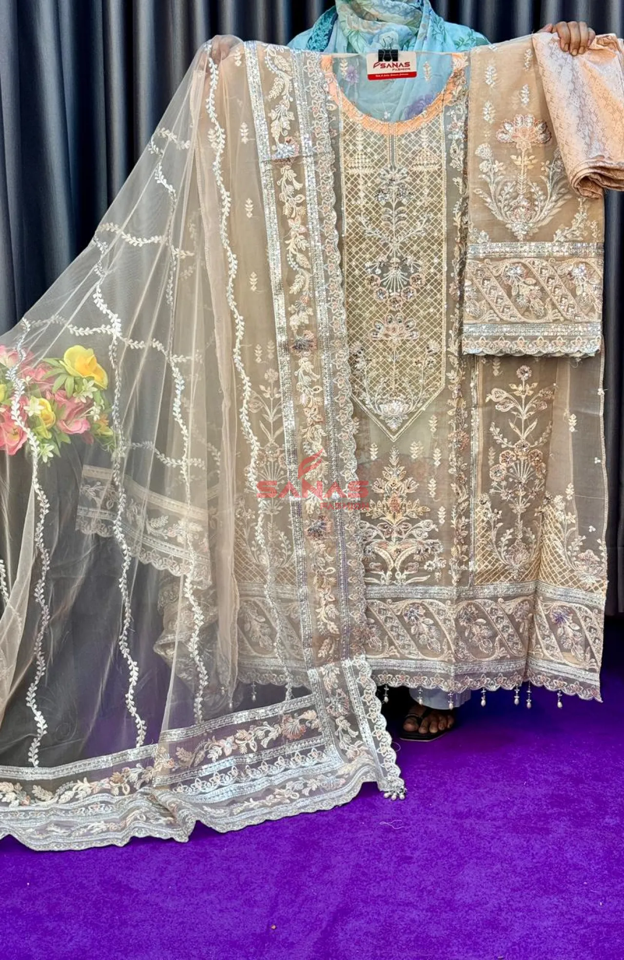 Original Pakistani Semi Stitched Luxury Organza 3ps With Hand Work (P-F743)