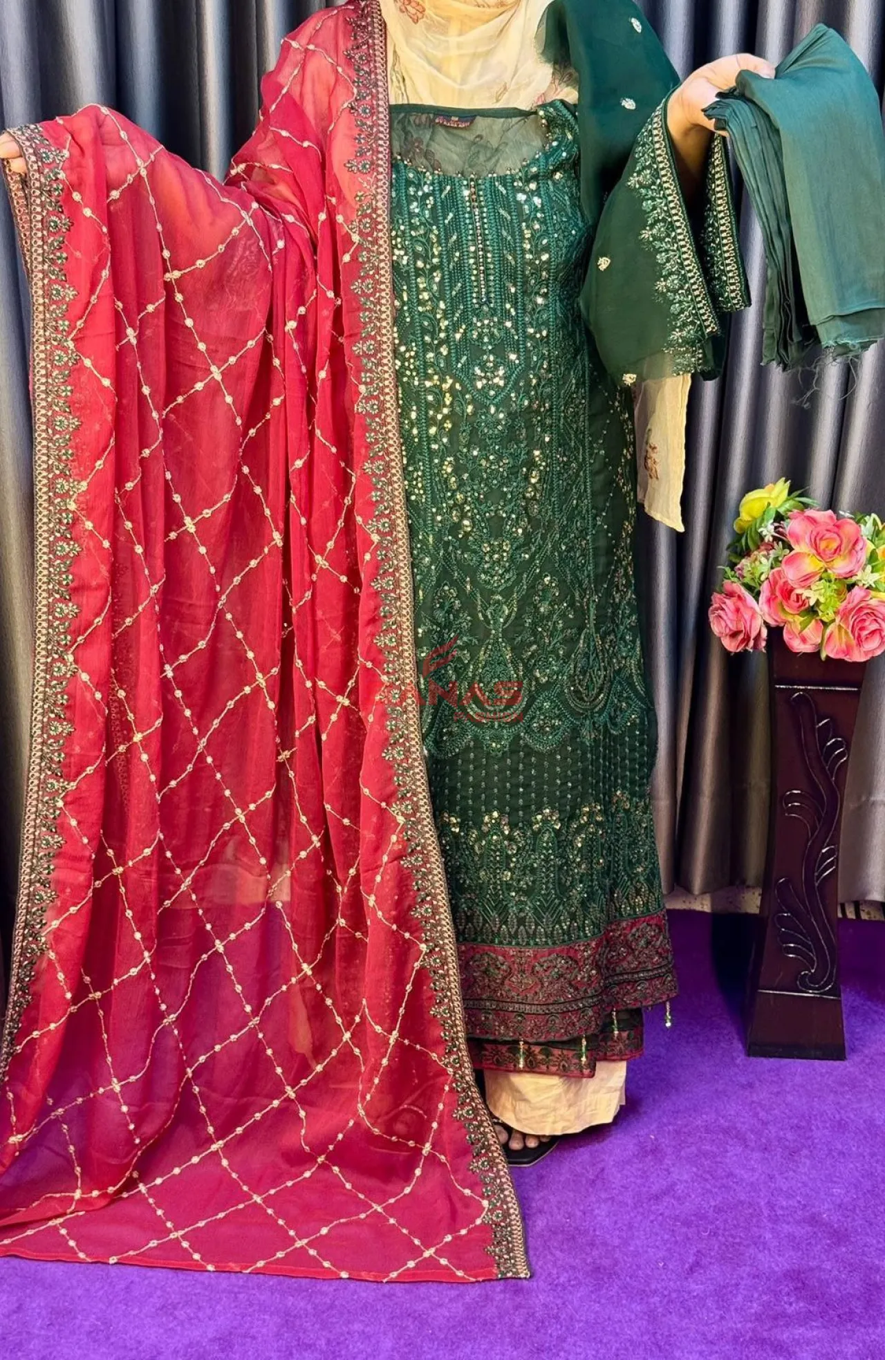 Pakistani Semi Stitch Chiffon 3ps (P-0F7A)