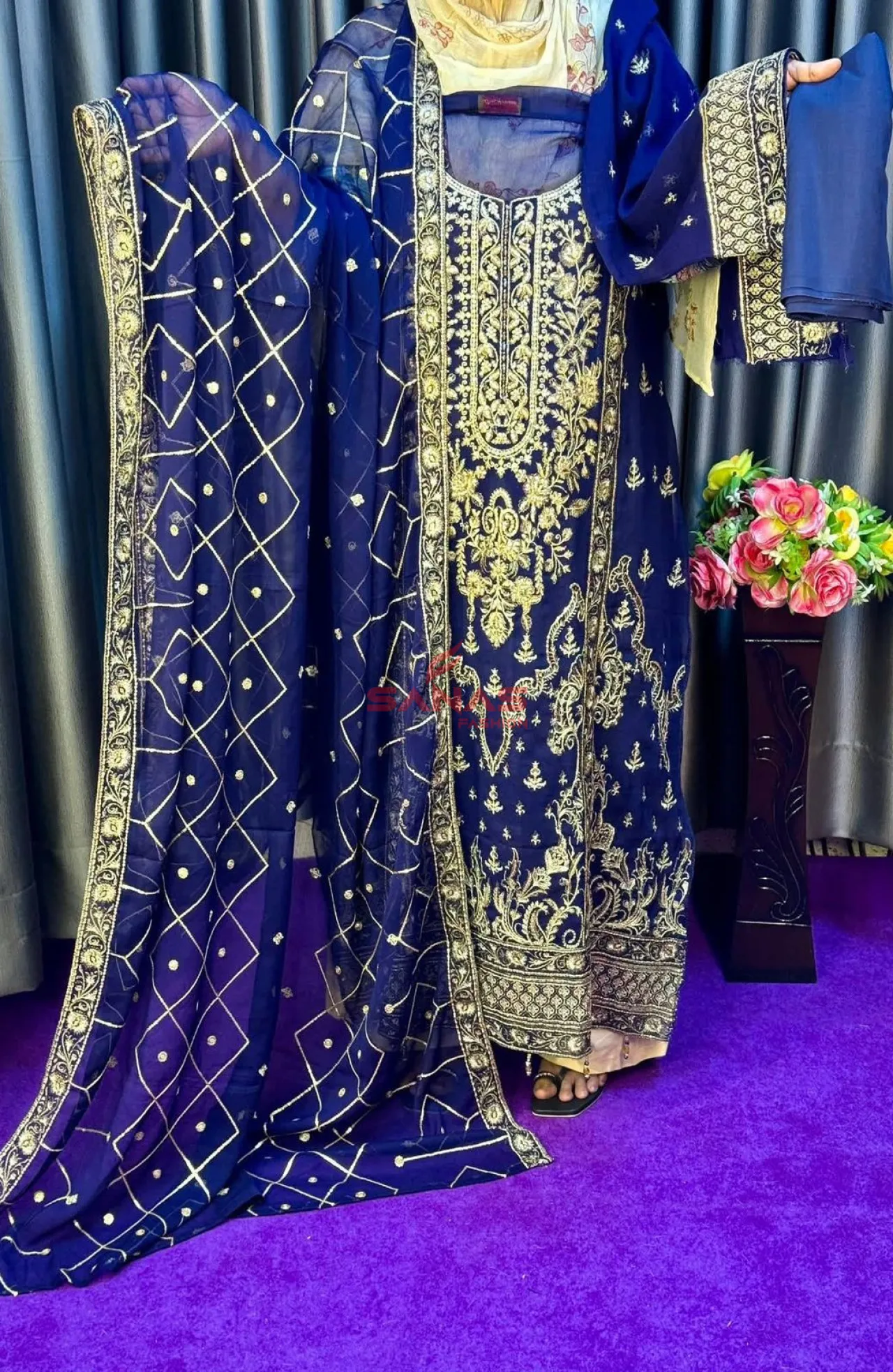 Pakistani Semi Stitch Chiffon 3ps (P-7D96)