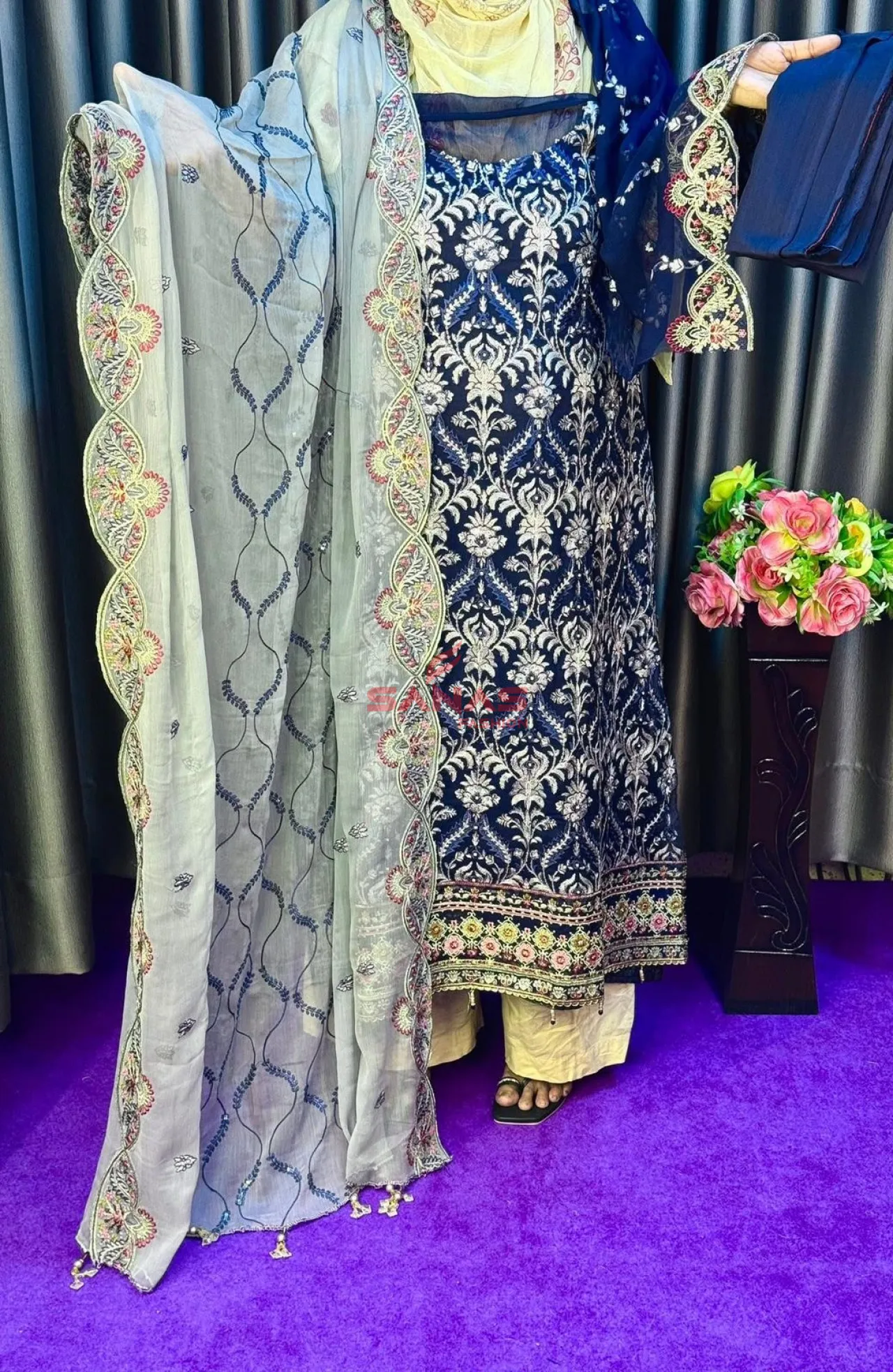 Pakistani Semi Stitch Luxury Chiffon 3ps (P-E044)